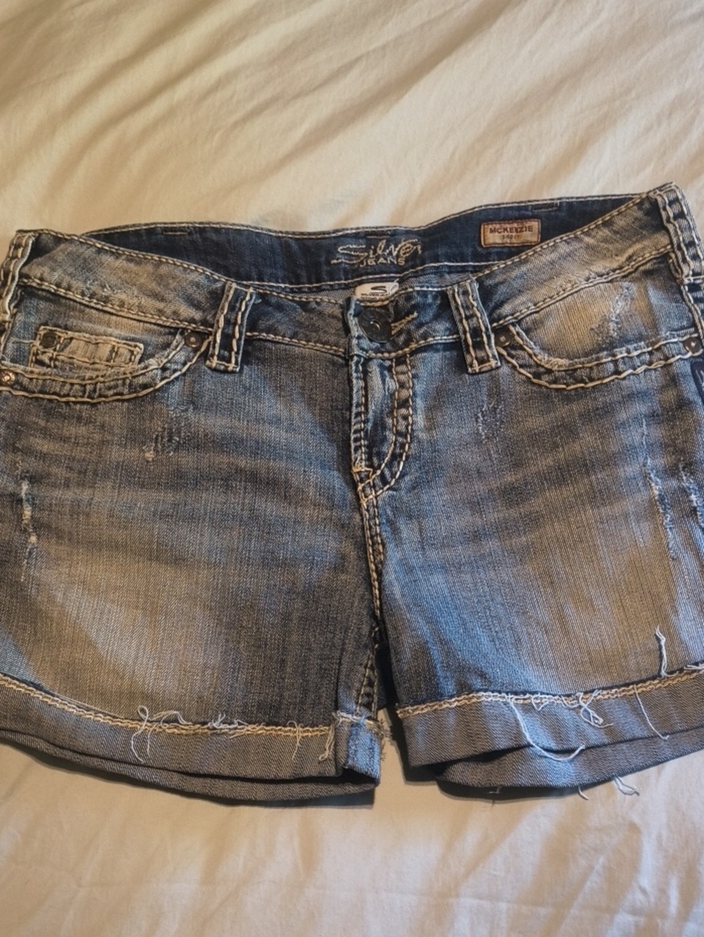 Silver Jeans Distressed Medium Blue Denim Shorts